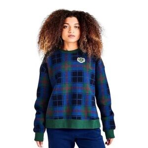 Nike Air Jordan Brooklyn Plaid Fleece Crew Sweatshirt Noble Green Rattan Medium
